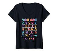 Women's Positive Alphabet Traits A to Z Kind Educational for Teacher V-Neck T-Shirt