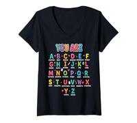 Women's Positive Alphabet Traits A to Z Kind Educational for Teacher V-Neck T-Shirt