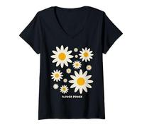 Women's Positive Floral Daisy Flower, Inspirational, Flower Power V-Neck T-Shirt
