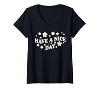 Women's Positive Floral Daisy Flower, Inspirational, Have a Nice Day V-Neck T-Shirt