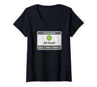 Women's Positive Sayings Tech Humor System Status All Good Energy V-Neck T-Shirt