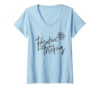 Women's Positive Thinking Sign Think Like a Proton Be Positive Quote V-Neck T-Shirt