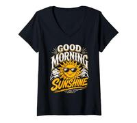 Women's Positivity Good Morning Sunshine Funny Sunflower V-Neck T-Shirt