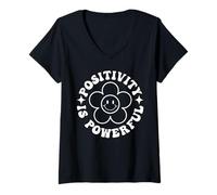 Womens Positivity is Powerful Motivational Saying Self Love V-Neck T-Shirt