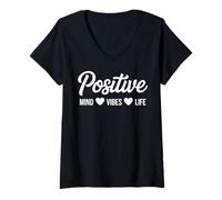 Women's Positivity Positive Mind Vibes Life Happy Thoughts V-Neck T-Shirt