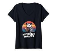 Womens Possum Cottagecore Mushroom Forager Retro V-Neck T-Shirt