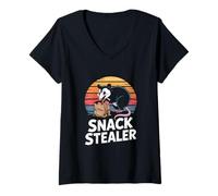 Womens Possum Snacks: Sneaky Snack Stealer Design V-Neck T-Shirt