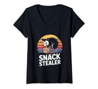 Womens Possum Snacks: Sneaky Snack Stealer Design V-Neck T-Shirt