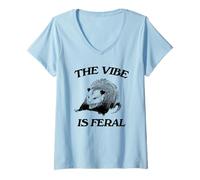 Womens Possum The Vibe Is Feral Shirt Funny Possum Meme V-Neck T-Shirt