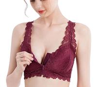 Women's Post Surgery Mastectomy Bra With Pockets Removable Pad Bralette Lace Front Closure Zipper Wireless Brassiere Bandeau Postoperative Breast Prosthesis Daily Bra ( Color : Red , Size : XXXL/XXX-L