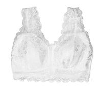 Women's Post Surgery Mastectomy Bra With Pockets Removable Pad Bralette Lace Front Closure Zipper Wireless Brassiere Bandeau Postoperative Breast Prosthesis Daily Bra ( Color : White , Size : L/Large