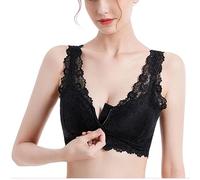 Women's Post Surgery Mastectomy Bra With Pockets Removable Pad Bralette Lace Front Closure Zipper Wireless Brassiere Bandeau Postoperative Breast Prosthesis Daily Bra (Color : Black, Size : XXL/XX-L