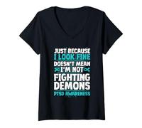 Womens Post Traumatic Stress Disorder PTSD Awareness V-Neck T-Shirt