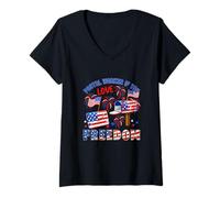 Women's Postal Worker Loving Freedom Proud 4th July US Flag Job Team V-Neck T-Shirt