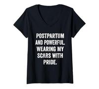Womens Postpartum and Powerful Wearing My Scars with Pride Mom BOD V-Neck T-Shirt