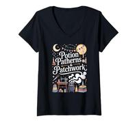 Womens Potion Patterns and Patchwork Enchanted Sewing V-Neck T-Shirt