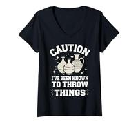 Women's Pottery Caution I've Been Known to Throw Things V-Neck T-Shirt
