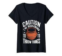 Women's Pottery Caution I've Been Known to Throw Things V-Neck T-Shirt