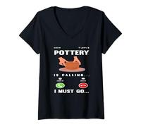 Womens Pottery is Calling I Must Go Creative Fun Expression V-Neck T-Shirt