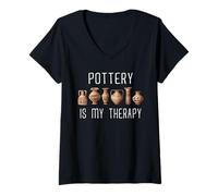 Women's Pottery Therapy Ceramic Artist Wheel Throwing Studio Maker V-Neck T-Shirt
