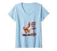 Women's Poultry in Motion Funny Chicken Rooster Pun Farm Animal V-Neck T-Shirt