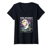Womens Poultrygeist Rooster Ghost Spooky Night Full Moon Running V-Neck T-Shirt