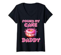 Women's Pound My Cake Daddy Funny Rude Adult Inappropriate Hen Party V-Neck T-Shirt