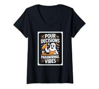 Women's Pour Decisions and Paranormal Vibes Halloween V-Neck T-Shirt