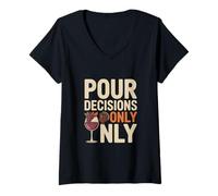 Womens Pour Decisions Only Only Thanksgiving Wine Turkey V-Neck T-Shirt