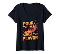 Womens Pour The Fire Savor The Flavor Hot Sauce Lover V-Neck T-Shirt
