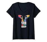 Women's Pour Your Art Out Rainbow Drawing Color Splash V-Neck T-Shirt
