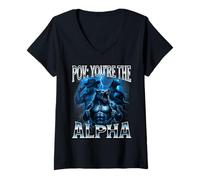 Womens POV You're The Alpha Male Wolf Meme Cringy V-Neck T-Shirt