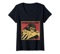 Women's Power Grip Baby Gorilla Biting Comic Art V-Neck T-Shirt