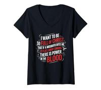 Womens Power In The Blood Religious Humorous Patriotic V-Neck T-Shirt