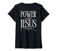 Womens Power in The Name of Jesus More Than Conquerors Fear Nothing V-Neck T-Shirt