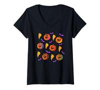 Womens Power Rangers Halloween Pumpkin Rangers Collage V-Neck T-Shirt