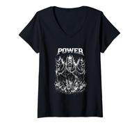 Women's Power Three Headed Dogs Cerberus Hellhound Grunge Art V-Neck T-Shirt