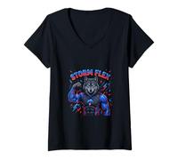 Women's Power Wolf Storm Energy Cartoon Character V-Neck T-Shirt