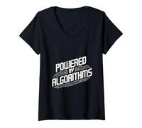 Womens Powered by Algorithms Math Nerd Funny V-Neck T-Shirt