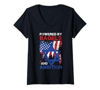 Womens Powered by Bagels and Ambition Design V-Neck T-Shirt