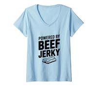 Women's Powered By Beef Jerky Funny Meat Lover V-Neck T-Shirt