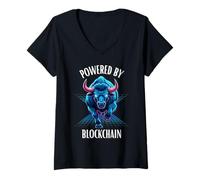 Womens Powered by Blockchain Bull V-Neck T-Shirt
