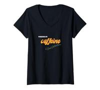 Women's Powered By Caffeine and Good Intentions - Funny Coffee Lover V-Neck T-Shirt