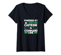 Womens Powered by Caffeine & Command Line | Developer Admin Humor V-Neck T-Shirt