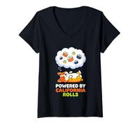 Women's Powered by California Rolls Kawaii Corgi Dog Sushi V-Neck T-Shirt