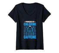 Women's Powered by Chlorine and Caffeine Swim Training V-Neck T-Shirt