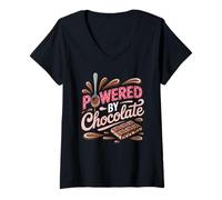 Womens Powered by Chocolate - Chocoholic Sweet Tooth Humor V-Neck T-Shirt