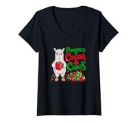 Womens Powered by Cocoa and Chaos Alpaca Lover Funny Llama V-Neck T-Shirt