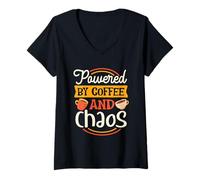 Womens Powered by Coffee and Chaos V-Neck T-Shirt