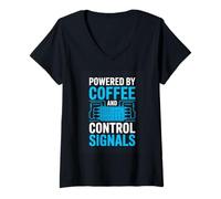 Women's Powered by Coffee and Control Signals Engineer V-Neck T-Shirt